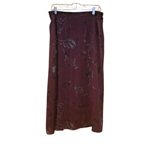 Vintage‎ Y2K Womens Floral Burgundy Midi Skirt Size 14 Fairy Grunge Whimsigoth